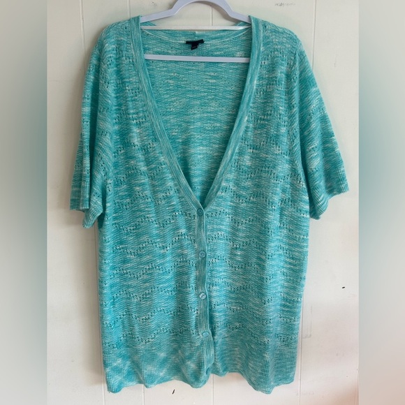 Torrid Size 3 (3X) SHORT SLEEVE CARDIGAN SWEATER - LIGHT BLUE, button up - Picture 6 of 8